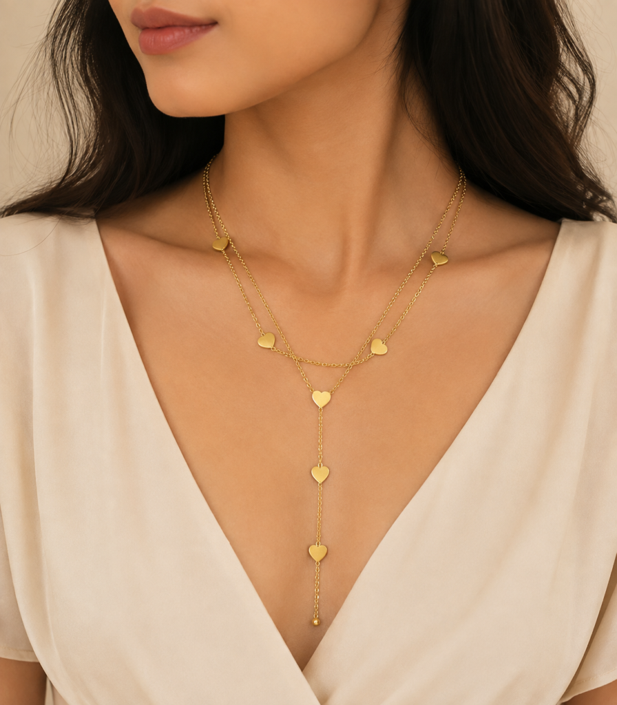EGS Golden Heart Layered Lariat Necklace